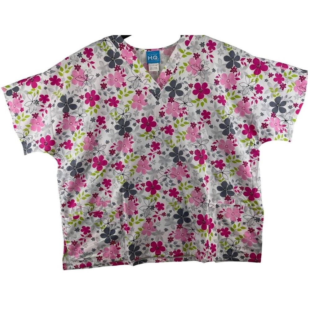 H.Q.  Womens 2XL High Quality Basics  Floral Print Scrub Top